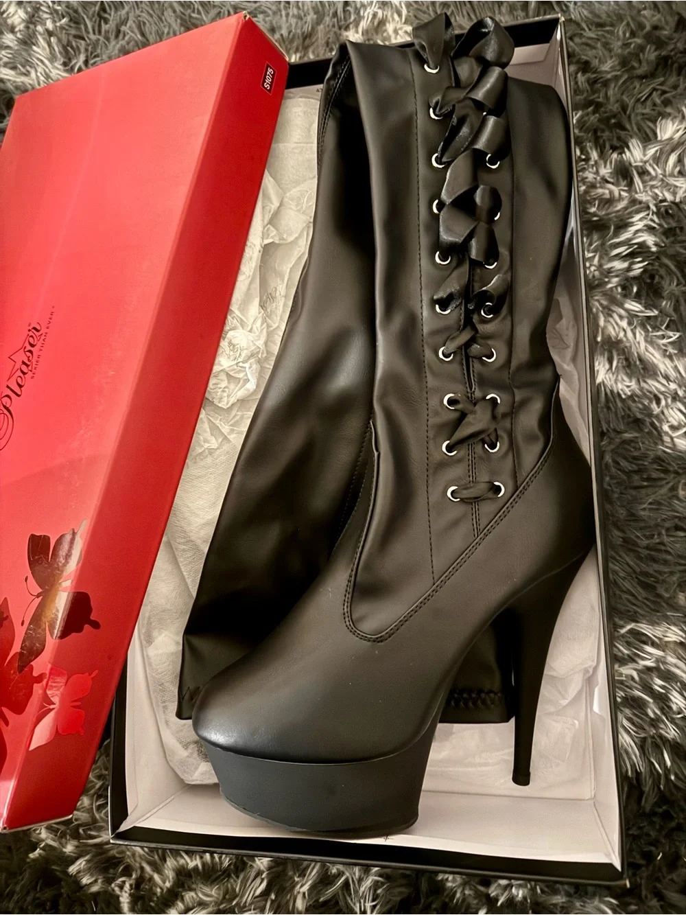 Platform Thigh-High Lace-Up Stiletto Boot - Black